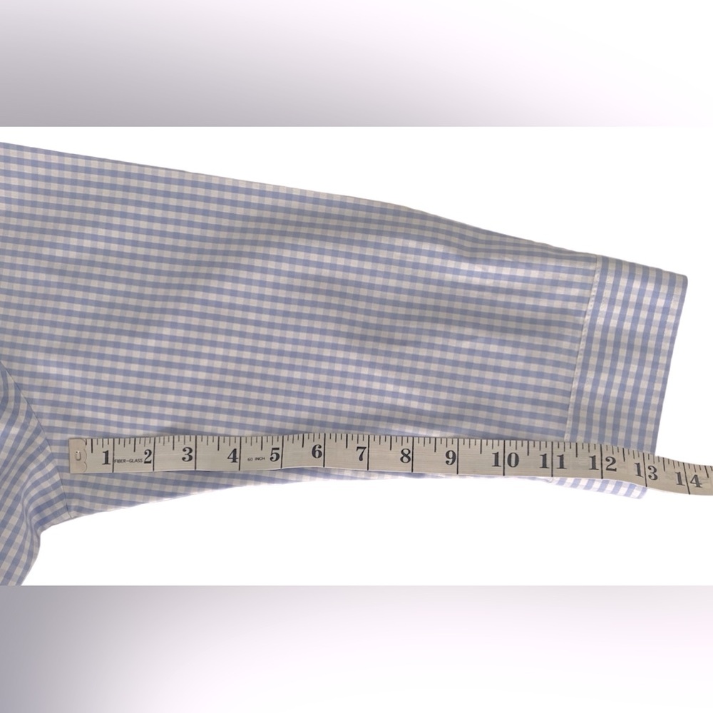 🩵 L.L.Bean Ladies Sz M Wrinkle Resistant Light Blue Gingham 3/4 Sleeved Blouse - Picture 9 of 16